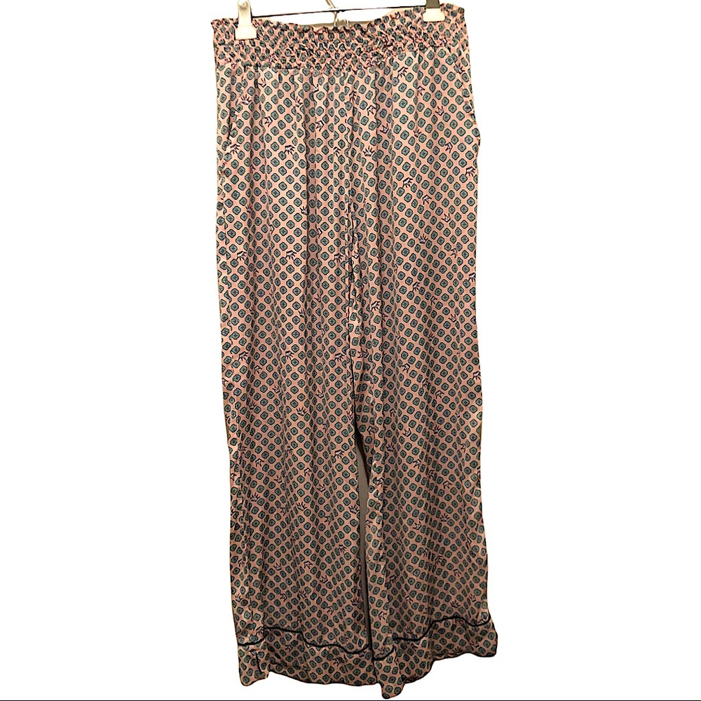 Aerie Pink Crown Print Women Lounge Flowing Pajama Pants Pockets L Large Comfort